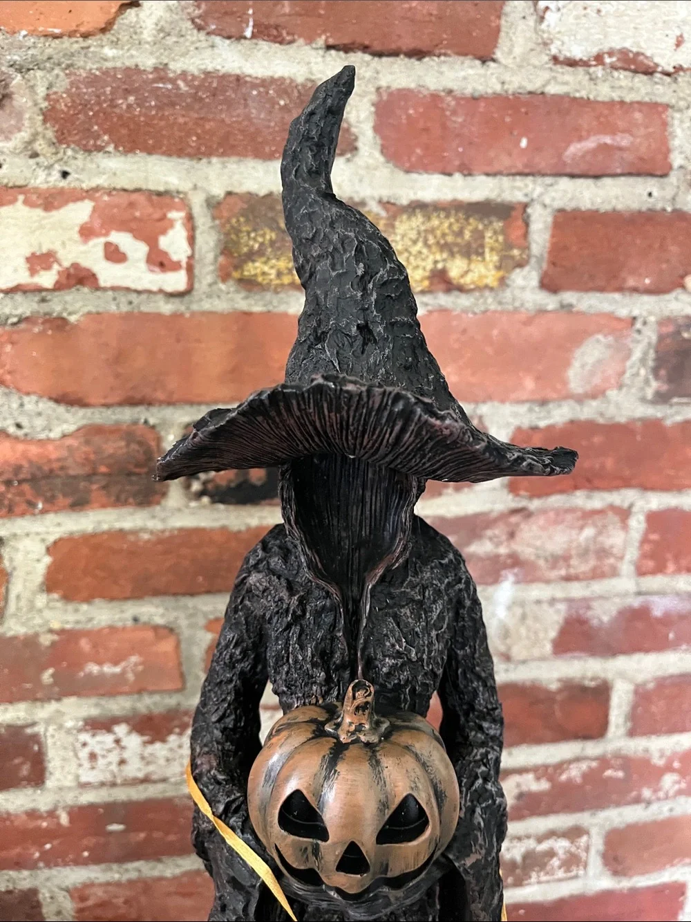 Black Witch Figurine Holding Pumpkin Accent - Holiday Tabletop Decor